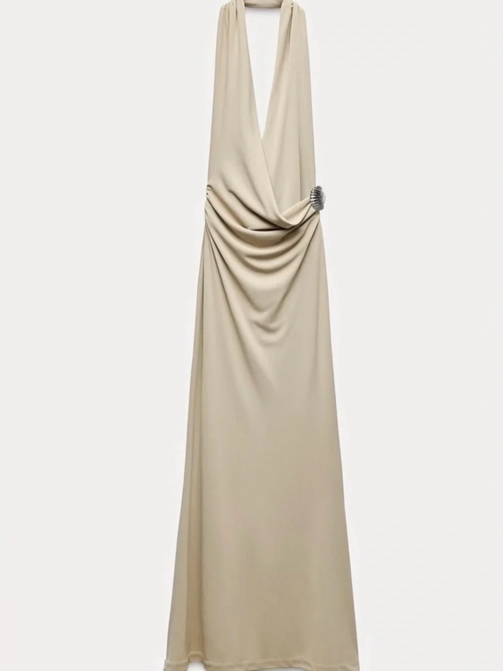 Zara Cream Halter Draped Maxi Dress with Side Brooch - Picture 2 of 11
